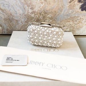 Jimmy Choo Cloud White Suede Crystal Mix Clutch